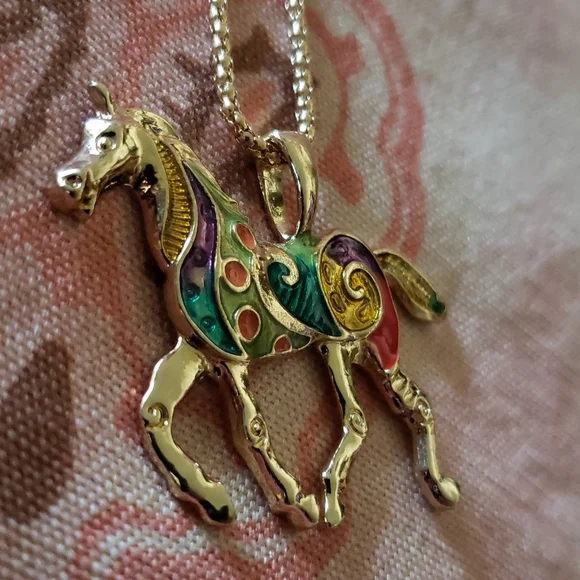 Trotting Horse Set. Horse Earrings Horse Necklace Cowgirl Colorful Rodeo Pony - Picture 6 of 13